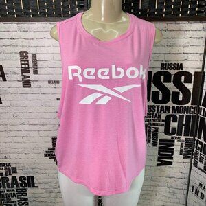 Reebok L  Moonlight Mauve Heather logo  Crew Neck Cut-Out Back Muscle Tee
